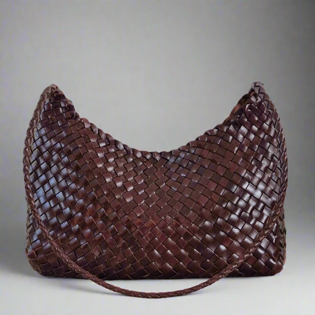 leather hand woven large shoulder crossbody crescent hobo bag