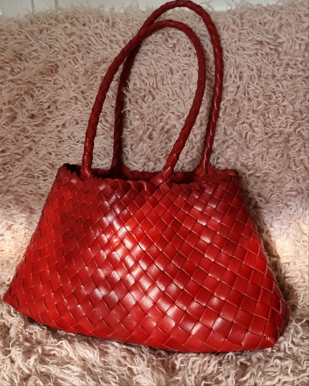 Opal (MEDIUM LONG HANDLES) - Handmade TOP LAYER cowhide leather woven shoulder tote bag with long handles