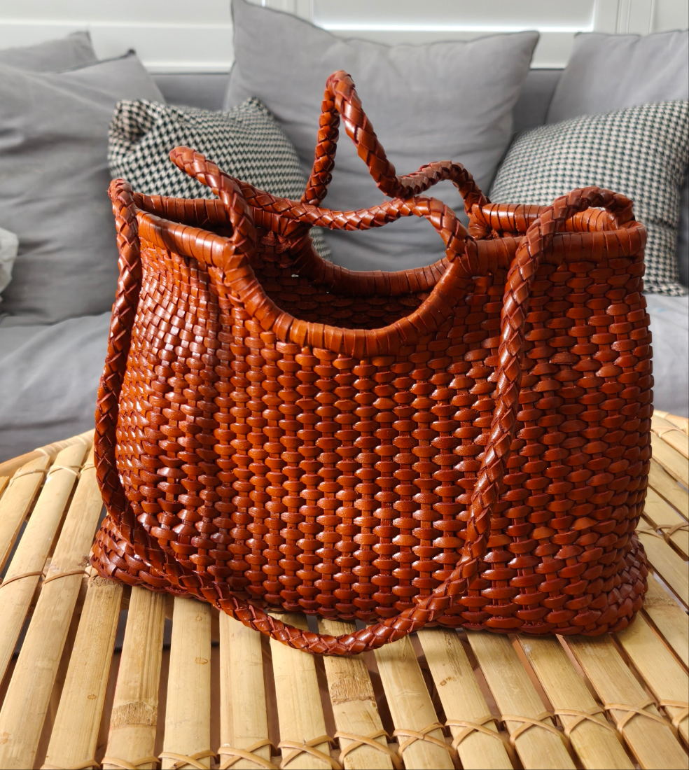 Isabella - Geflochtene Tasche aus Rindsleder im französischen Retro-Stil mit TOP LAYER