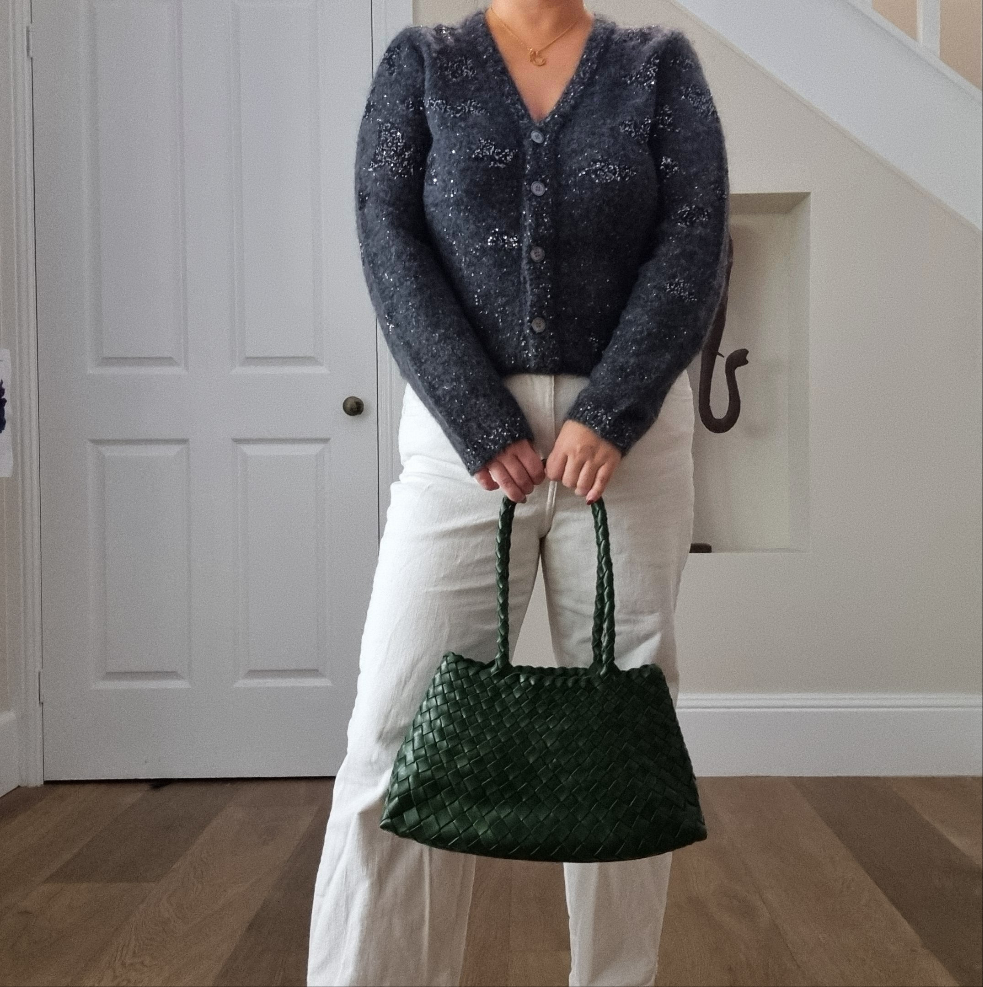Opal (MEDIUM LONG HANDLES) - Handmade TOP LAYER cowhide leather woven shoulder tote bag with long handles