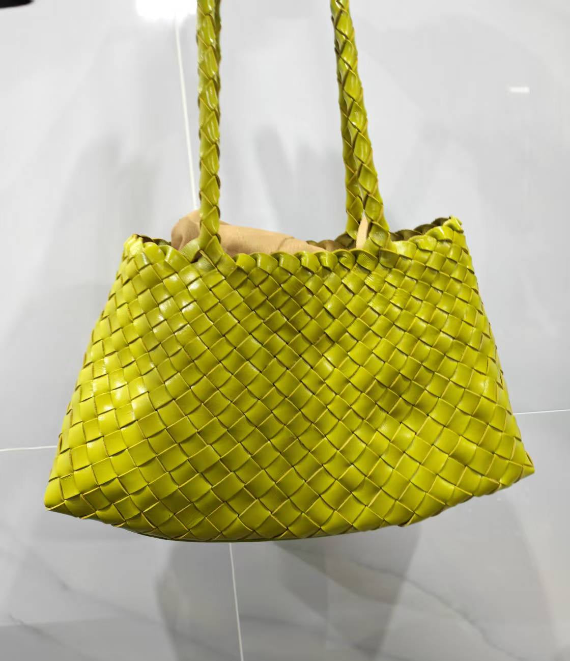 Opal (MEDIUM LONG HANDLES) - Handmade TOP LAYER cowhide leather woven shoulder tote bag with long handles
