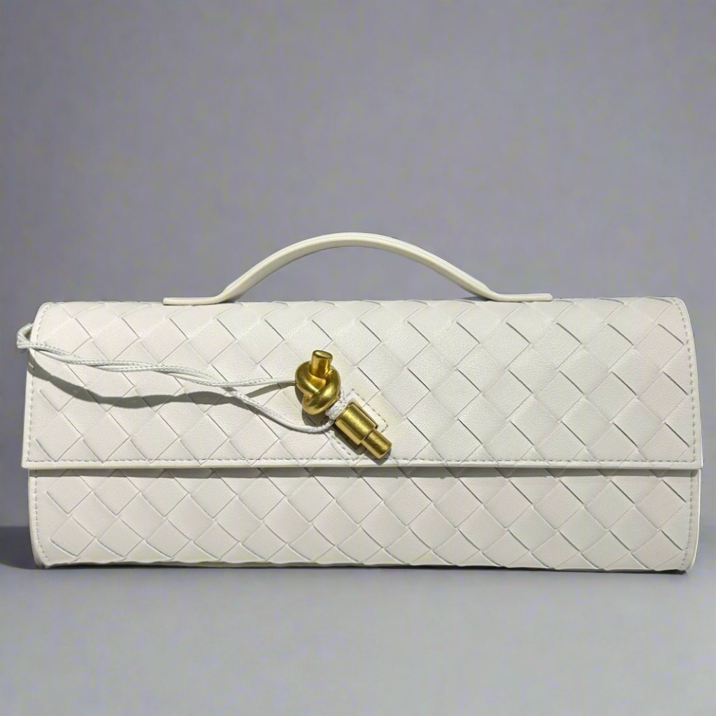Kiva – Woven Leather Baguette Bag with Pin Lock Closure