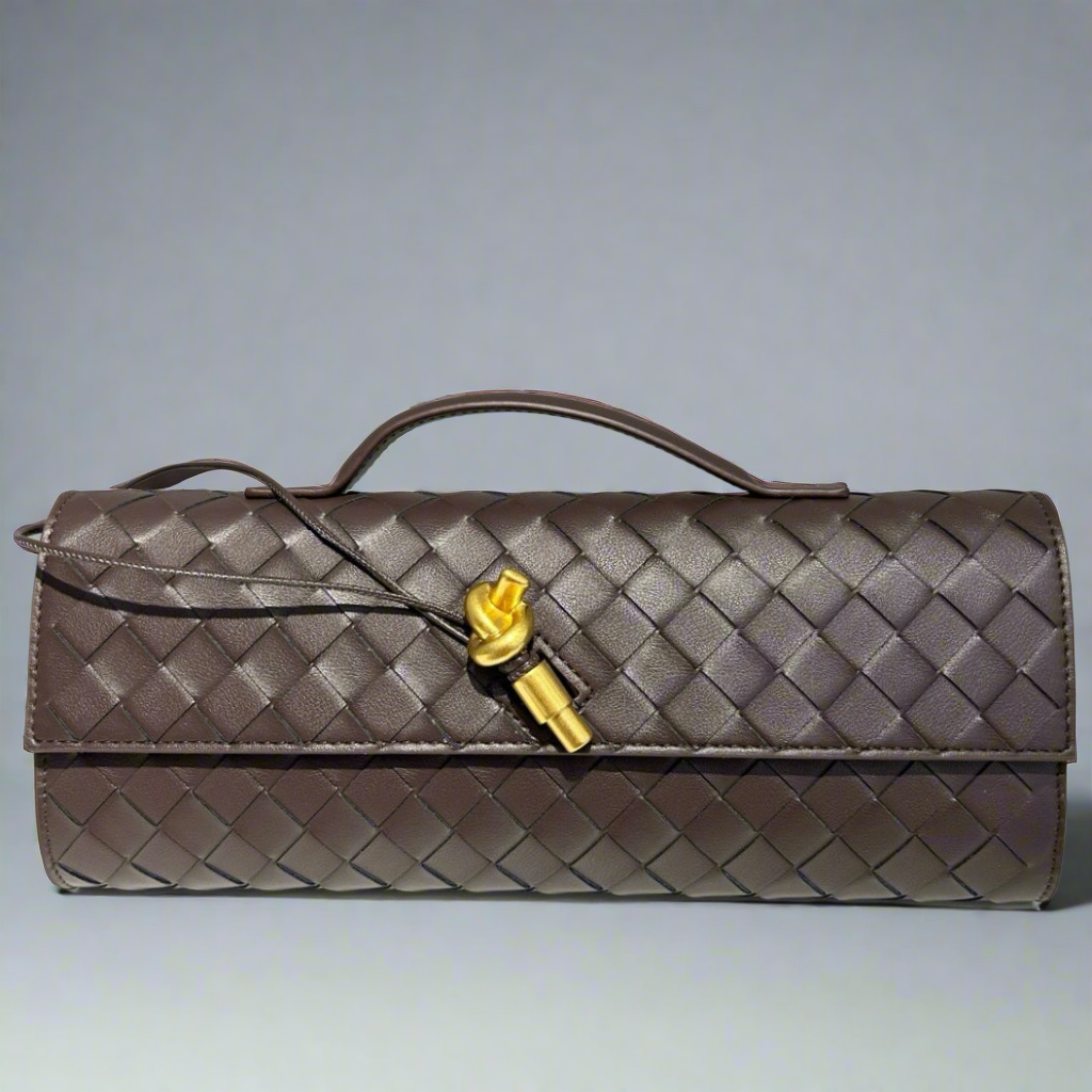 Kiva – Woven Leather Baguette Bag with Pin Lock Closure