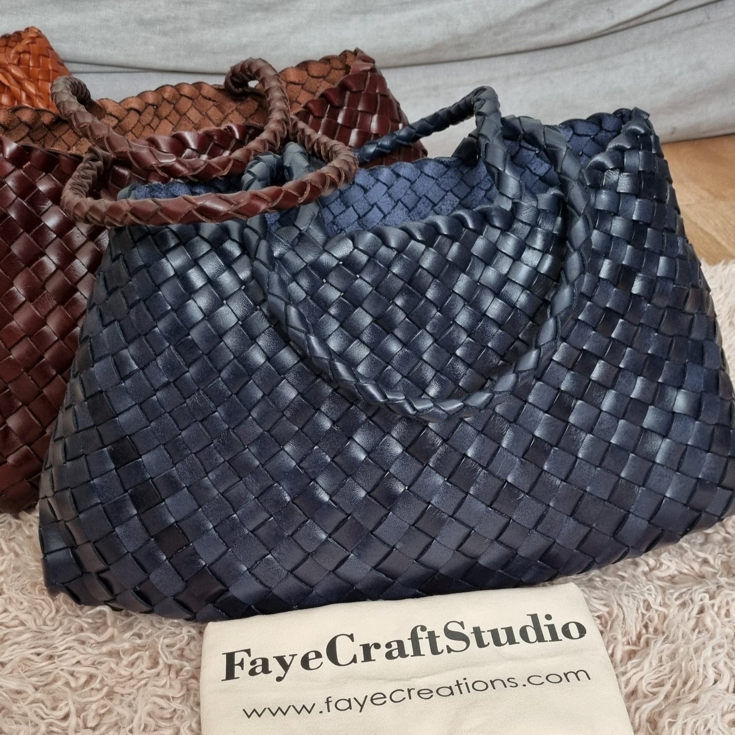 leather woven in navy front view