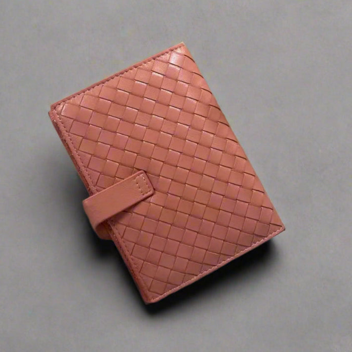 Paxo pink woven sheepskin leather double passport holder back view