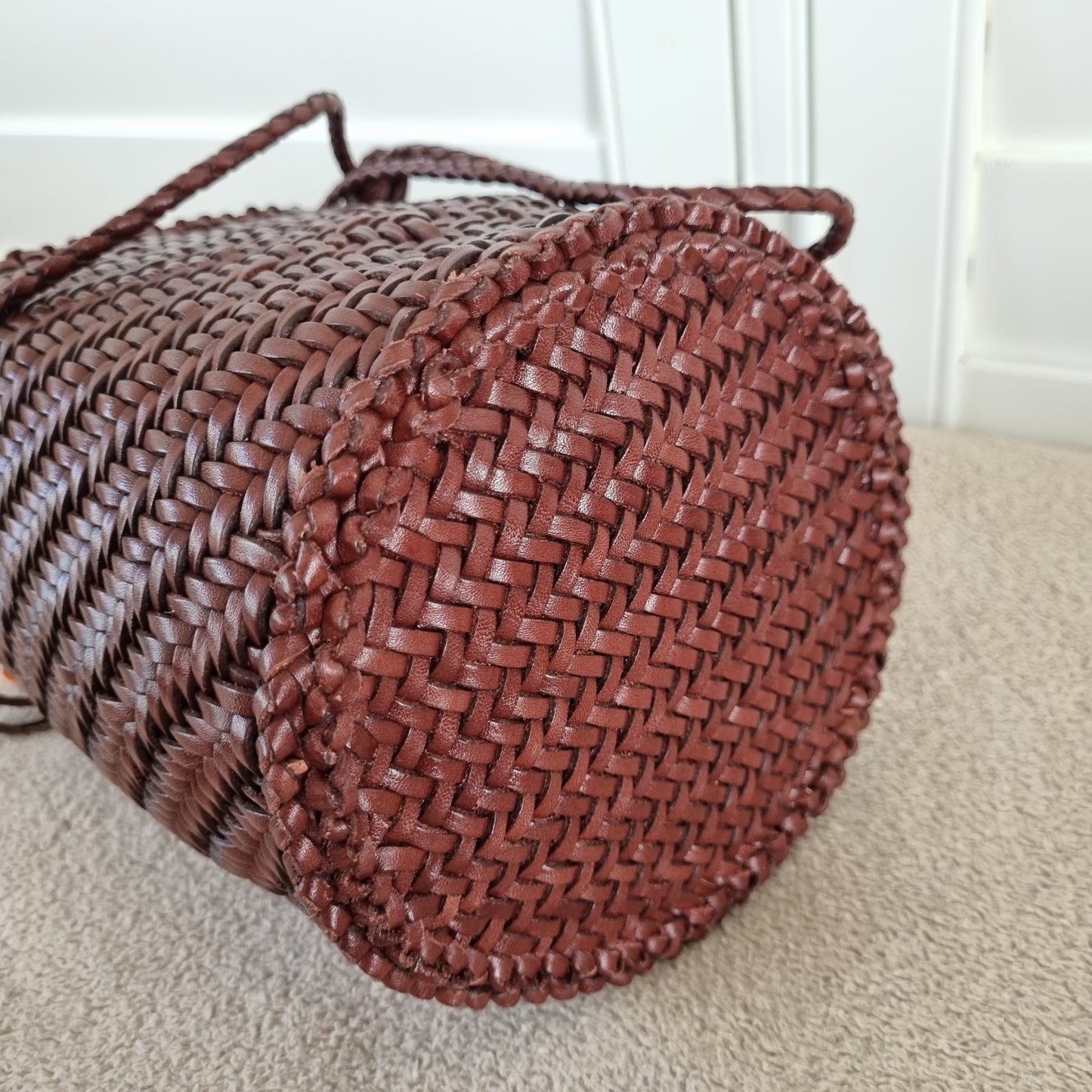 Serena - Handmade retro leather woven top layer cowhide crossbody bucket bag