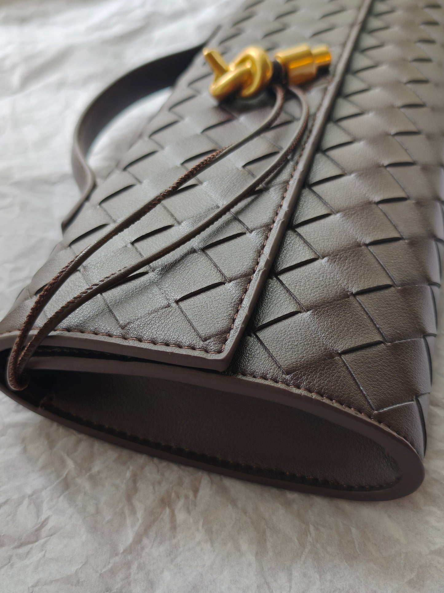 Kiva – Woven Leather Baguette Bag with Pin Lock Closure