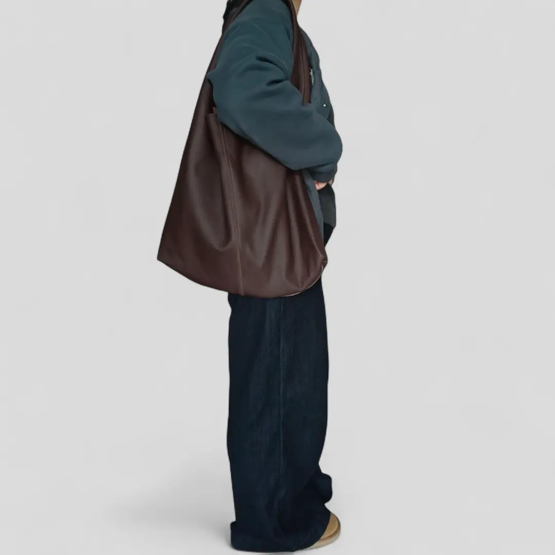 Kai - Large-Capacity Slouchy Tote Bag, Full-Grain Leather, Minimalist Style