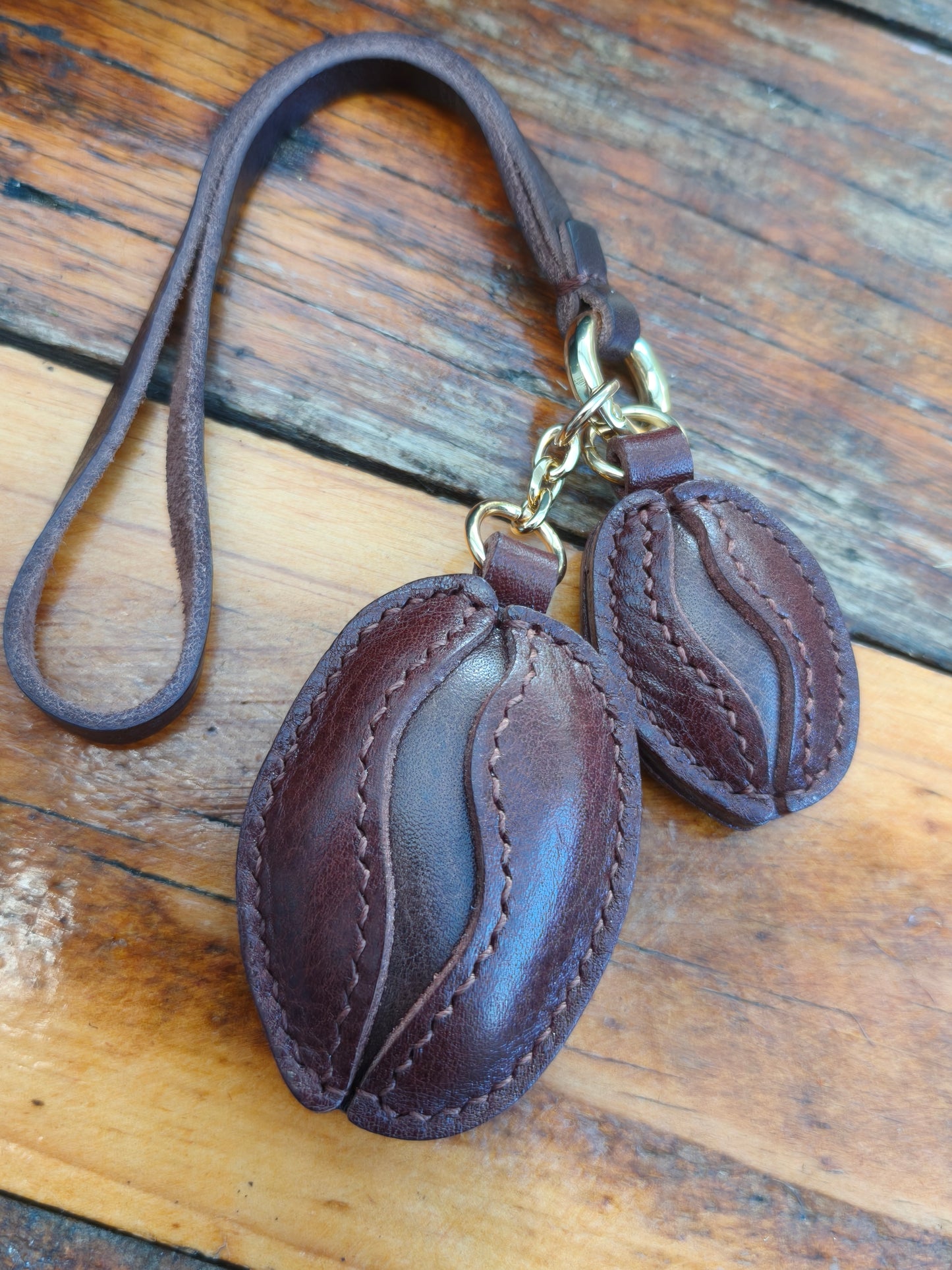 Coffee Bean Charm - 100% handmade with full grain leather.(7-10 days crafting time)
