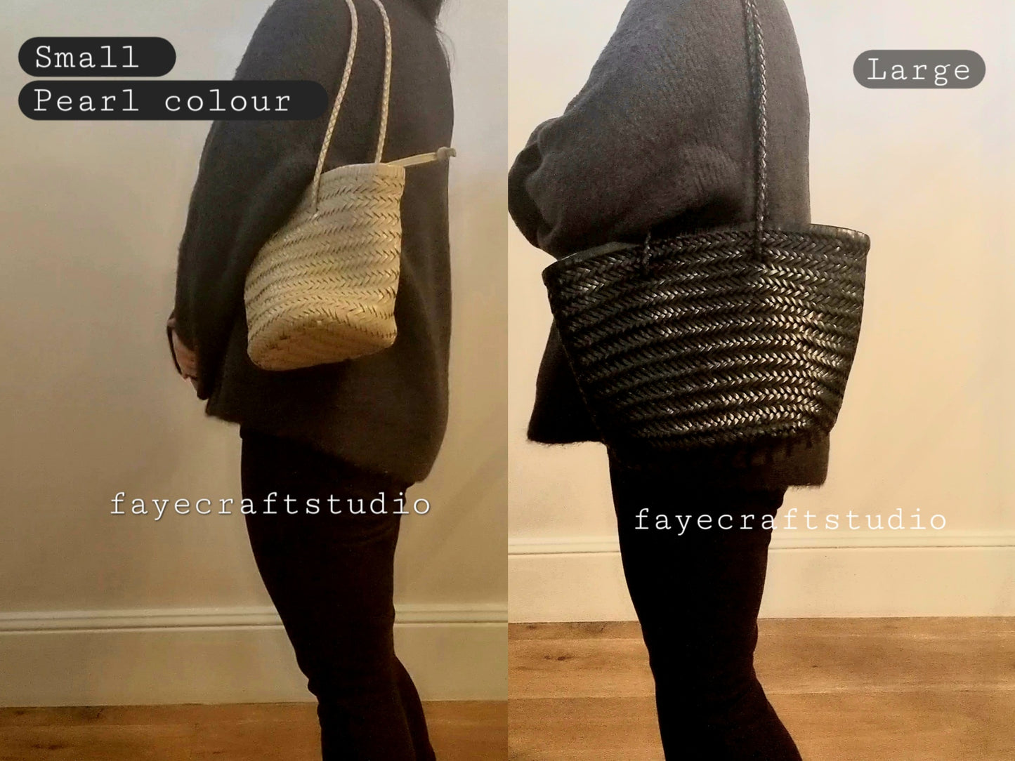 Tessa - Eimer-Umhängetasche aus gewebtem Rindsleder im französischen Retro-Stil