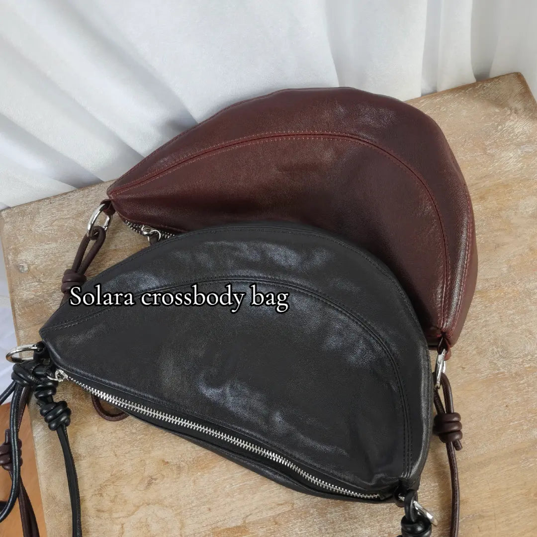 Solara - Genuine Leather Crescent Saddle Bag – Women's Crossbody Shoulder Bag
