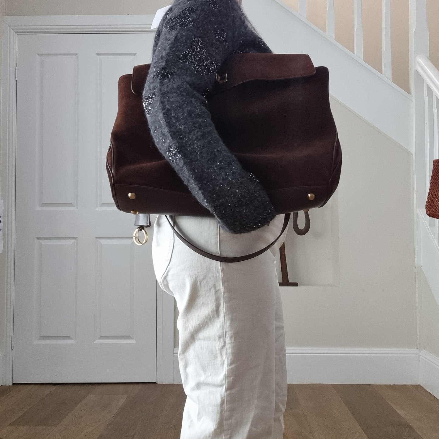Harper (Suede) - Large Suede Leather Shoulder Bag with Lock Closure – Casual Commuter Tote Handbag