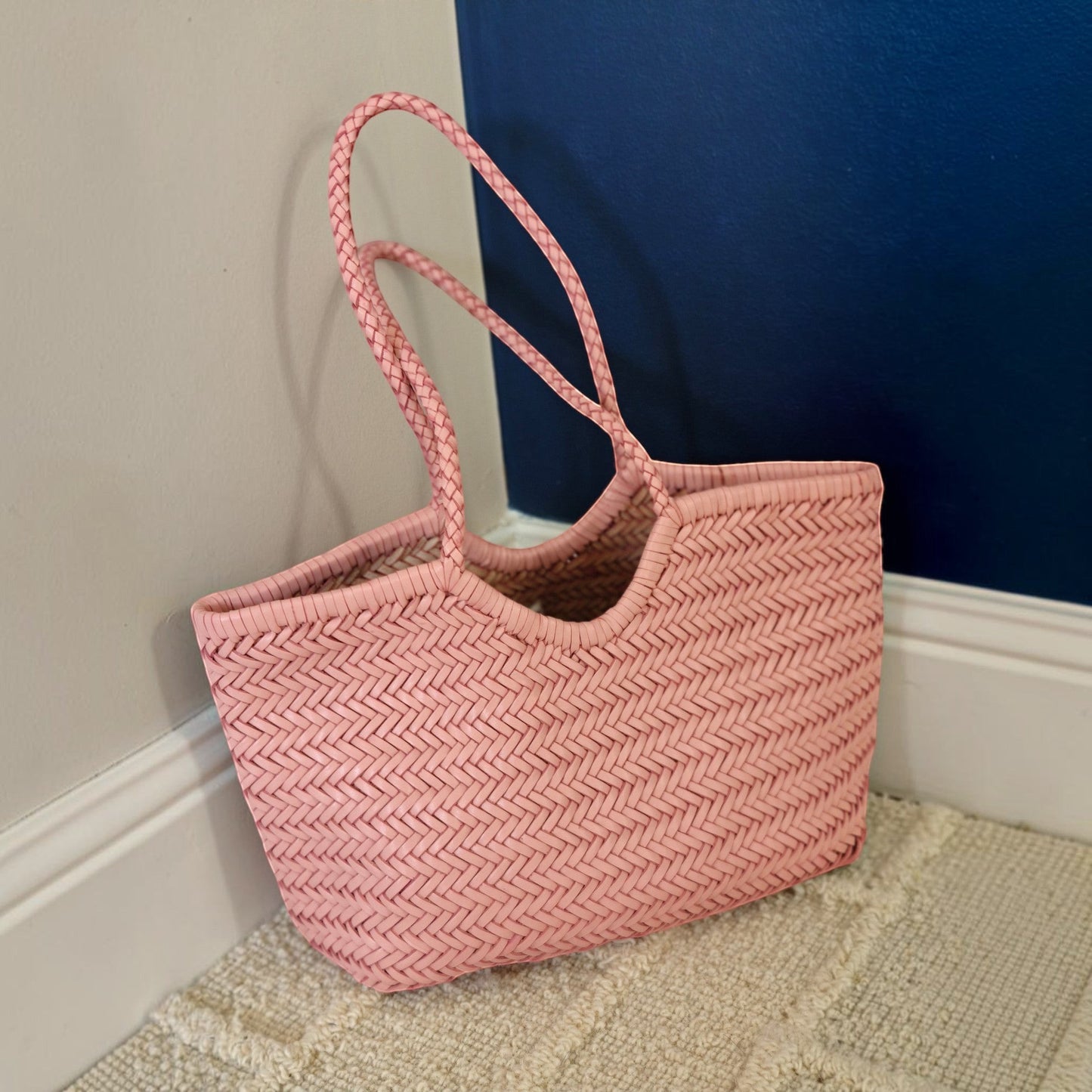 Phoebe Woven Full-Grain Leather Shoulder Tote Bag