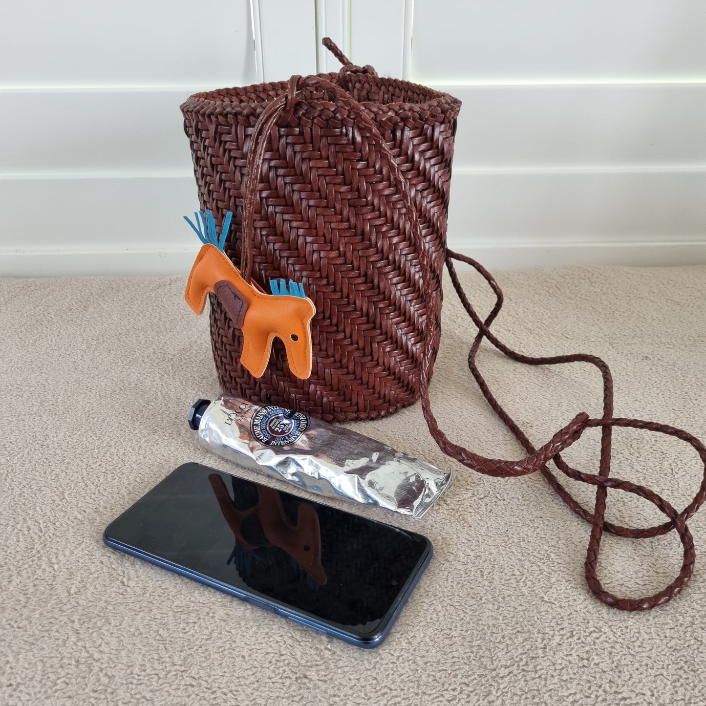 Serena - Handmade retro leather woven top layer cowhide crossbody bucket bag