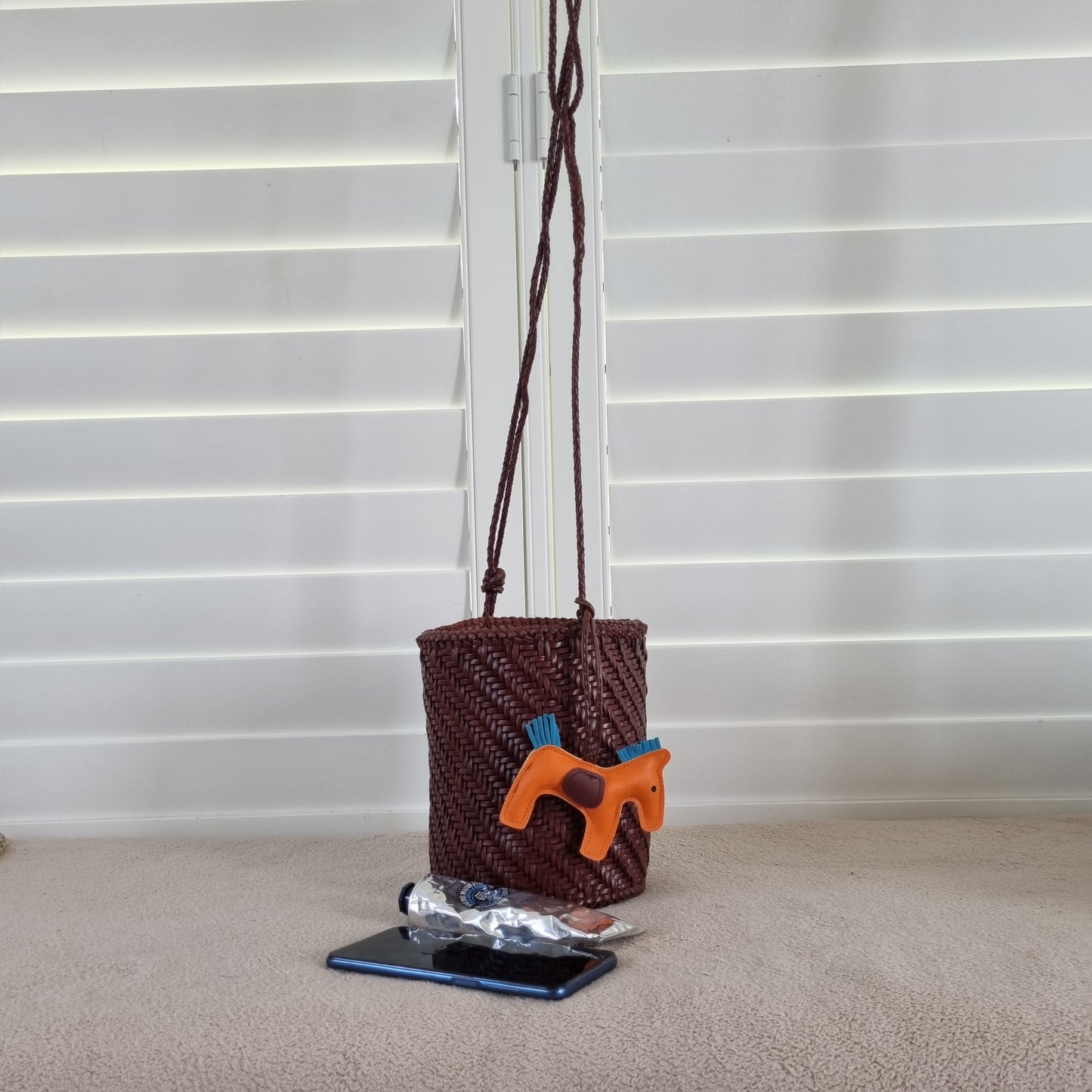 Serena - Handmade retro leather woven top layer cowhide crossbody bucket bag