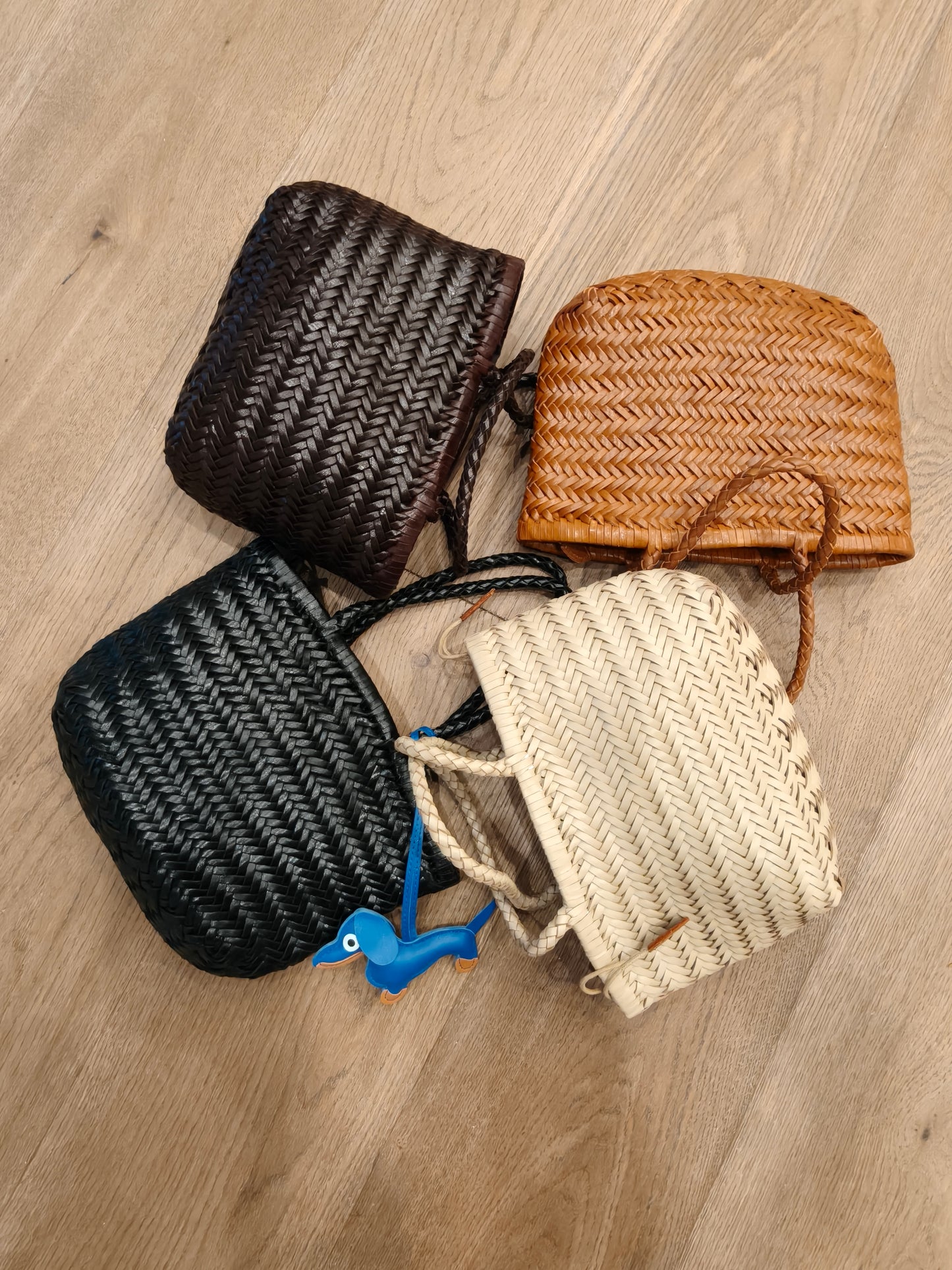 Lana - 100 % handgemachte echte TOP LAYER Rindsleder gewebt Leder Umhängetasche, Gemüsekorb, Einkaufstasche