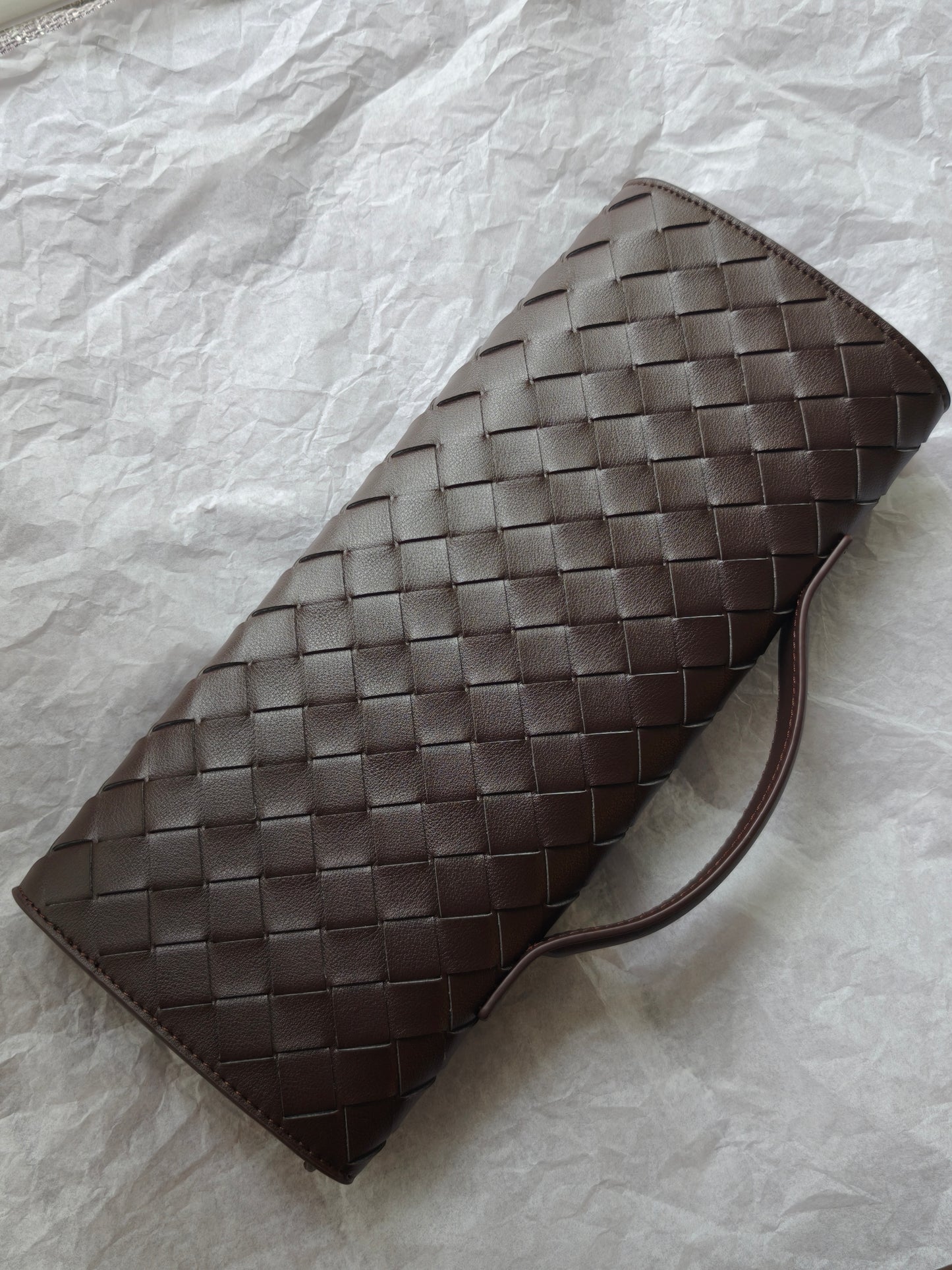 Kiva – Woven Leather Baguette Bag with Pin Lock Closure