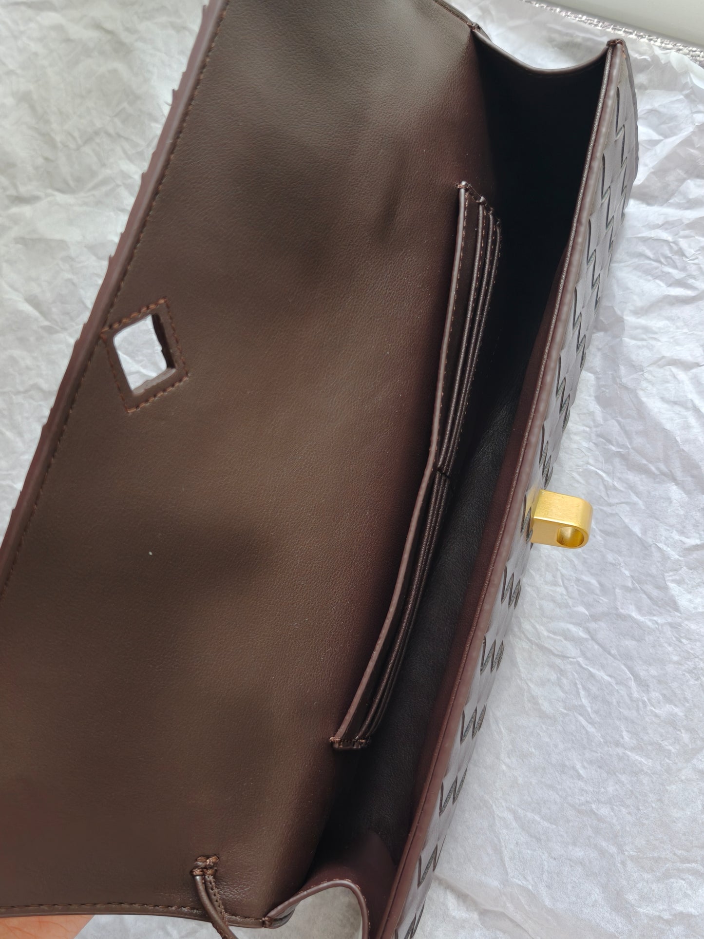 Kiva – Woven Leather Baguette Bag with Pin Lock Closure