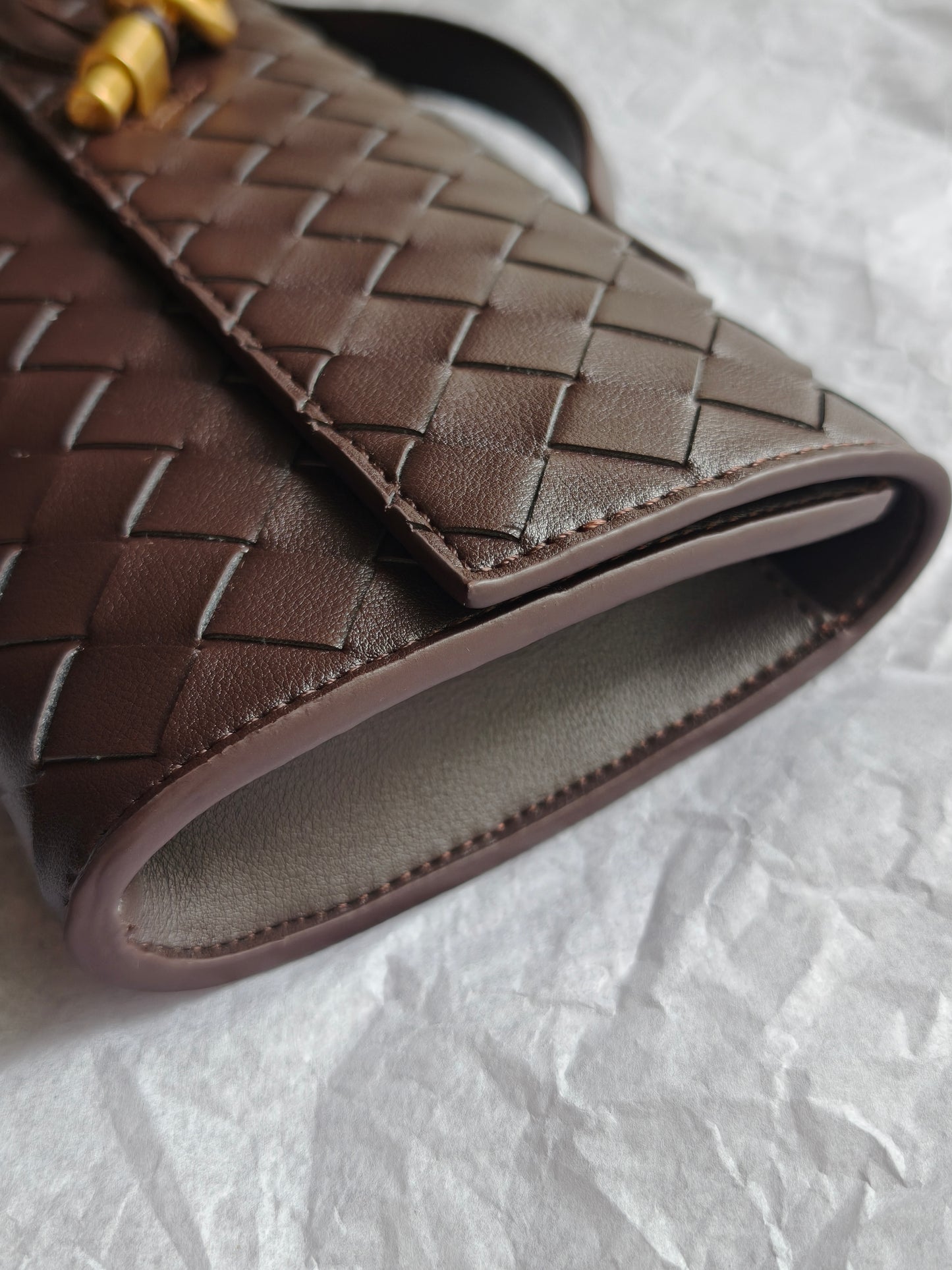 Kiva – Woven Leather Baguette Bag with Pin Lock Closure