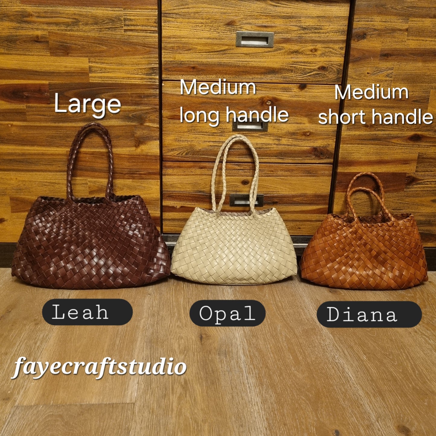 Opal (MEDIUM LONG HANDLES) - Handmade TOP LAYER cowhide leather woven shoulder tote bag with long handles