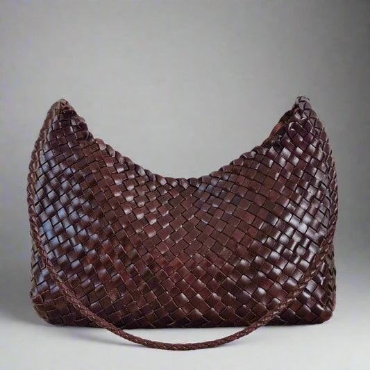 leather hand woven large shoulder crossbody crescent hobo bag