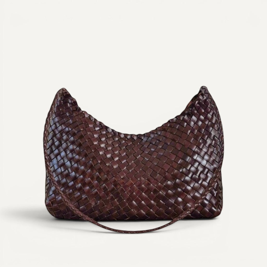 leather hand woven large shoulder crossbody crescent hobo bag