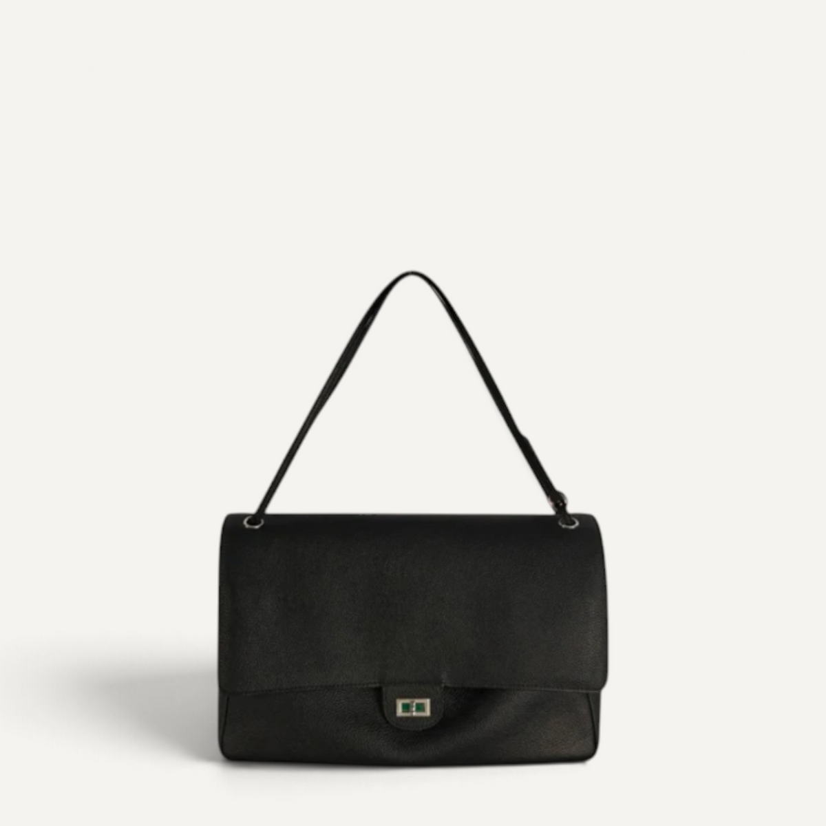 Fayecreations Eleanor Small black genuine leather shoulder bag with a rectangular silhouette and turn-lock closure.