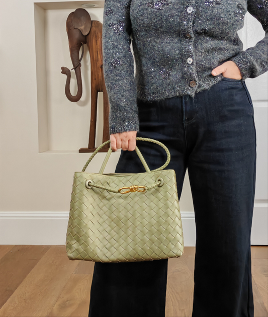 Jade Large - Crosswoven Leather Shoulder Bag – Dual Compartment