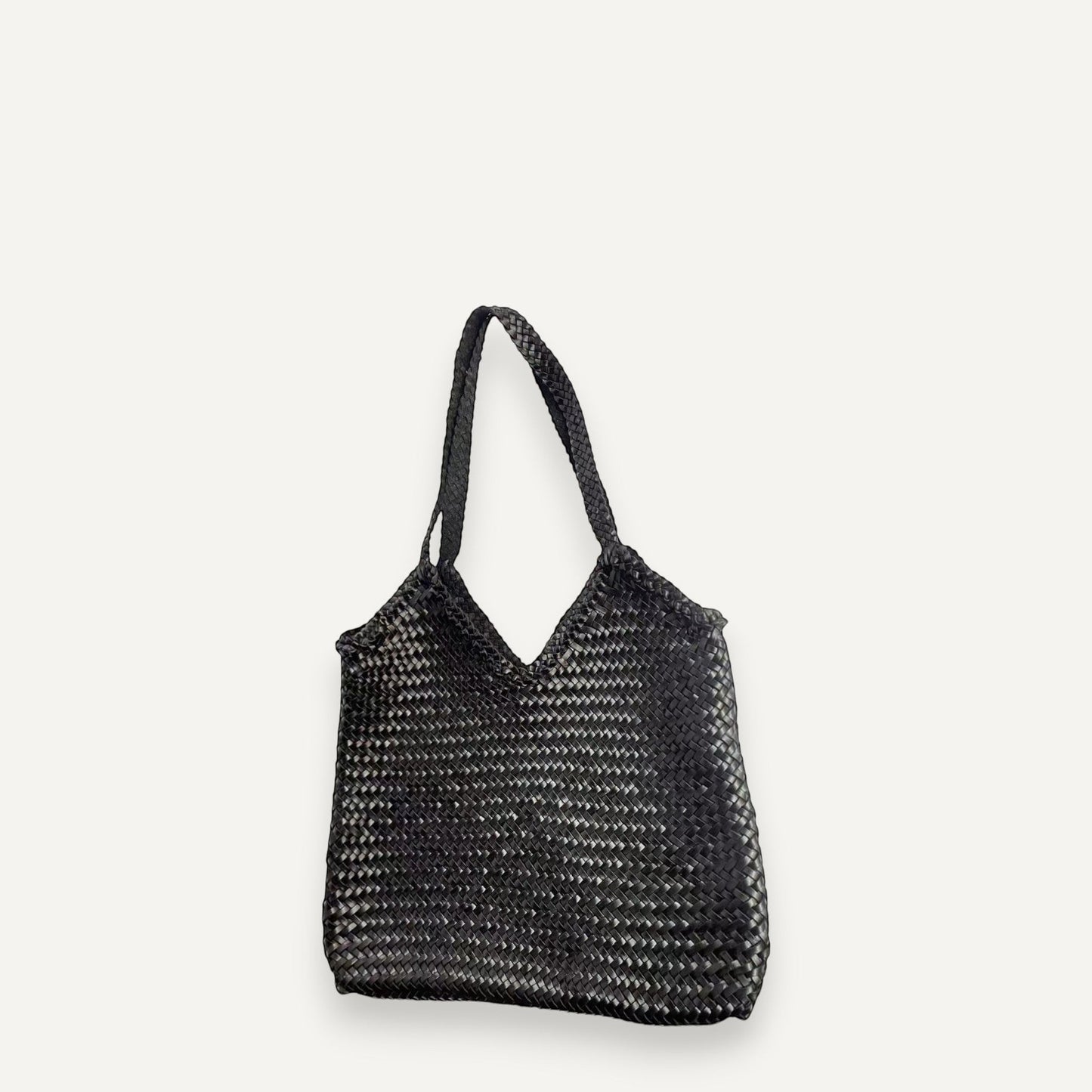 Top layer cowhide leather woven Iris Tote bag with soft structure and shoulder strap
