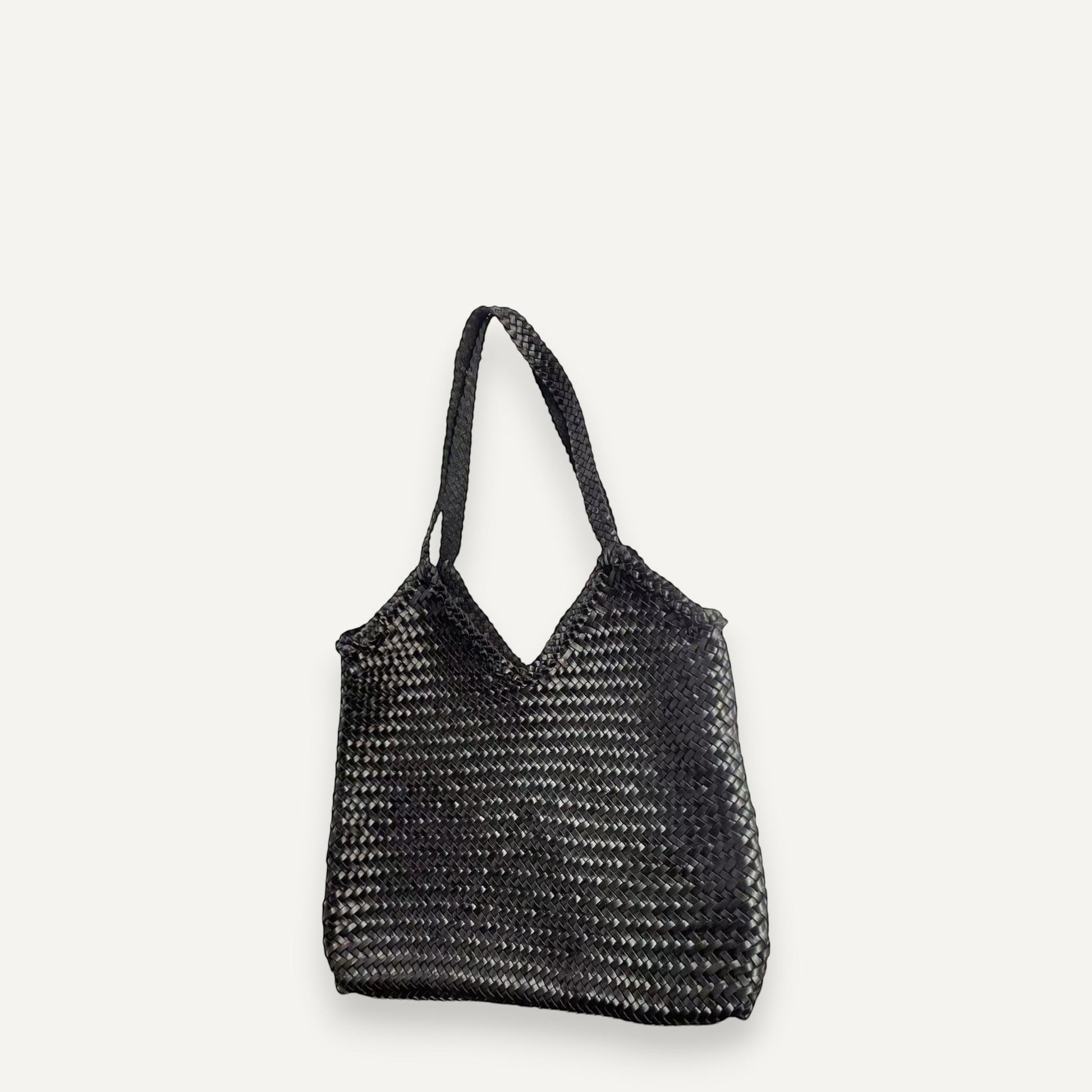 Top layer cowhide leather woven Iris Tote bag with soft structure and shoulder strap