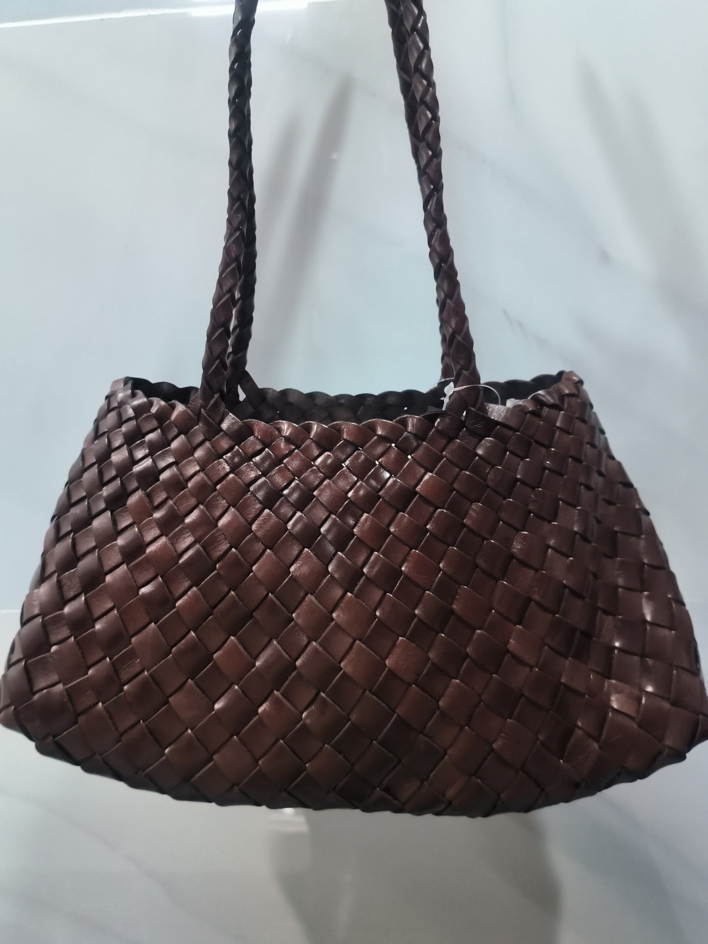 Opal (MEDIUM LONG HANDLES) - Handmade TOP LAYER cowhide leather woven shoulder tote bag with long handles