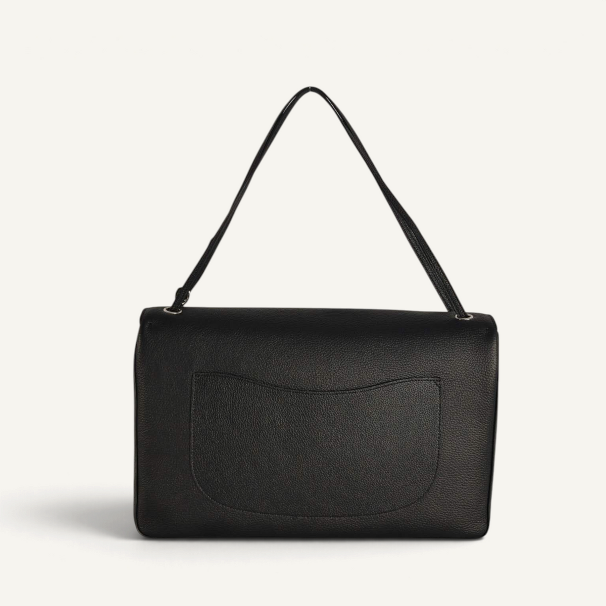 Fayecreations large black leather shoulder bag with a textured finish and slim strap