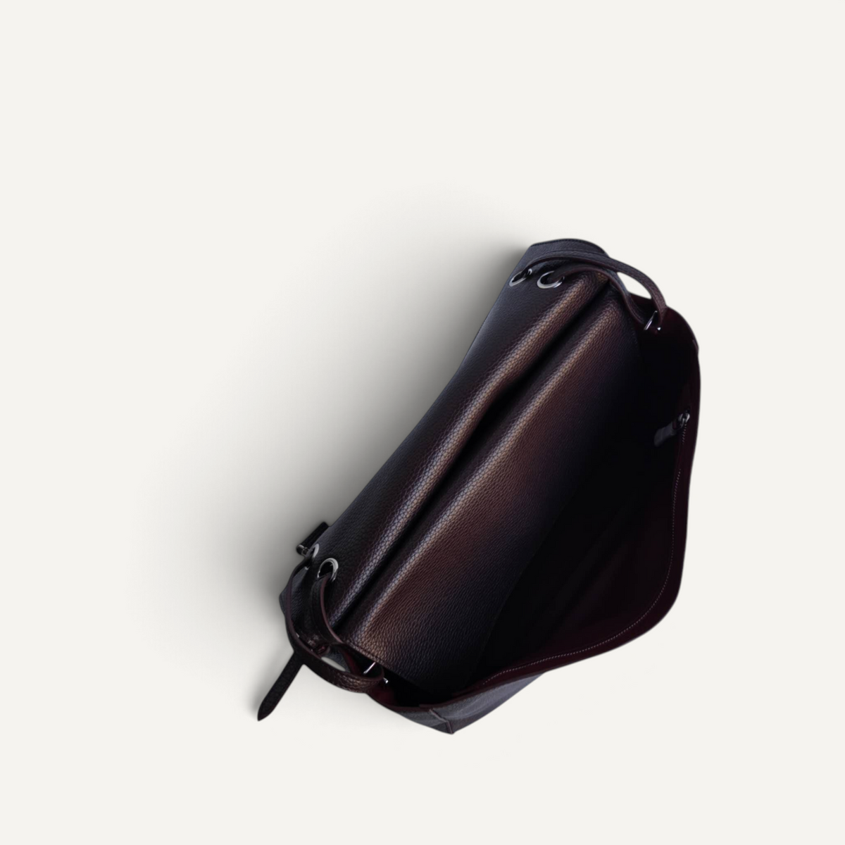 Fayecreations Eleanor Small black leather shoulder bag with a structured rectangular design and turn-lock closure.