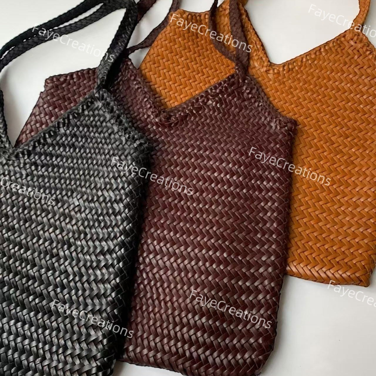 Iris Woven Leather Shoulder Tote Bag