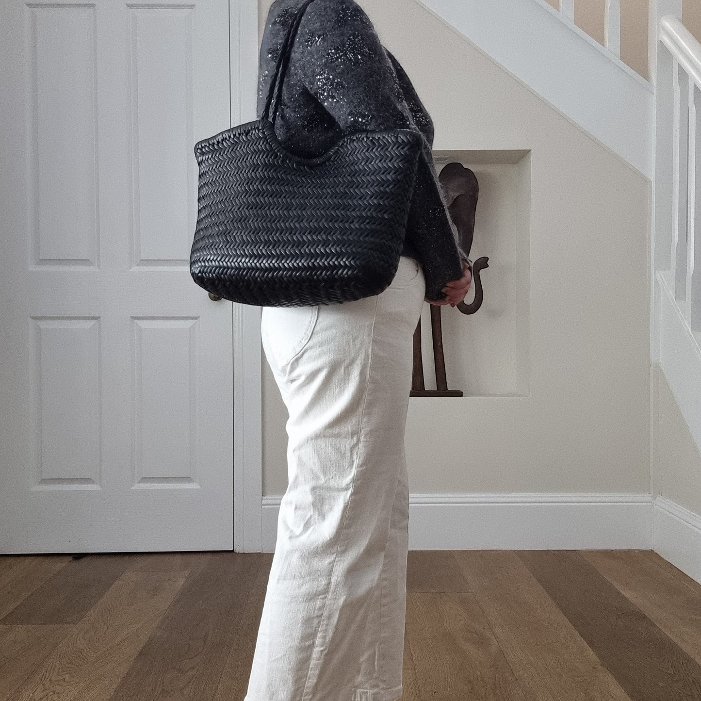 Phoebe Woven Full-Grain Leather Shoulder Tote Bag