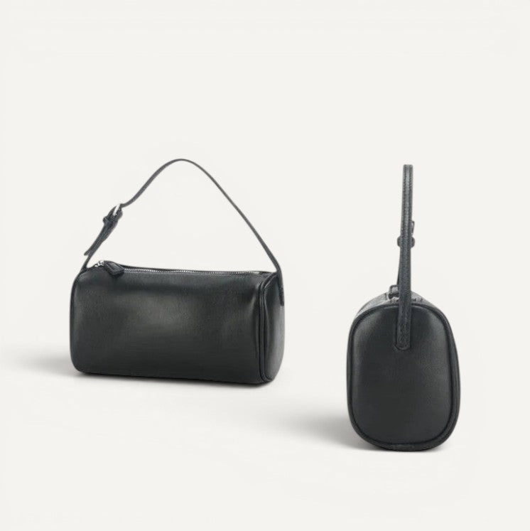 New version Alana Hand-Carry Leather Bag in genuine cowhide leather with minimalist cylinder design