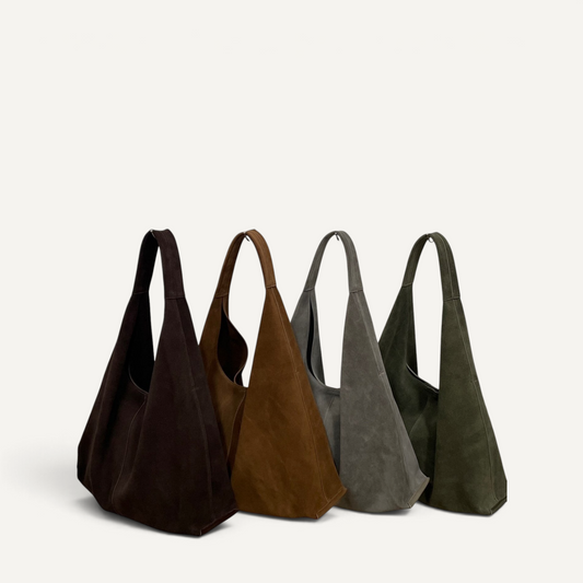 Naomi 2024 Autumn/Winter suede triangle tote bags in various colors with large capacity and genuine leather design.
