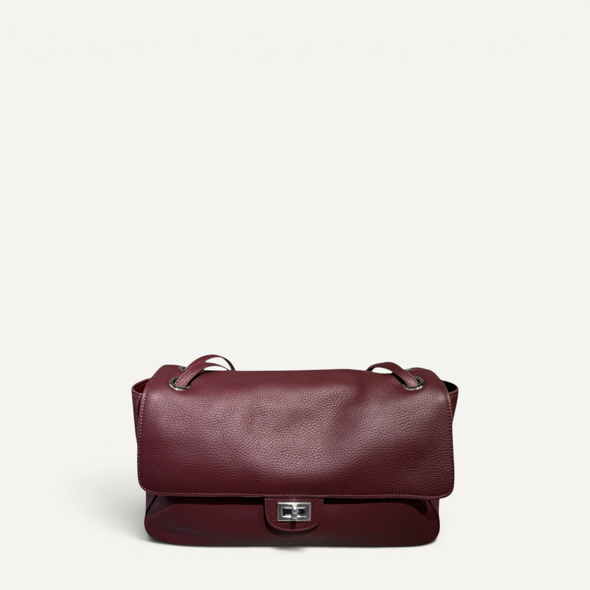 Fayecreations Eleanor large red genuine leather shoulder bag with a rectangular silhouette and silver turn-lock clasp.