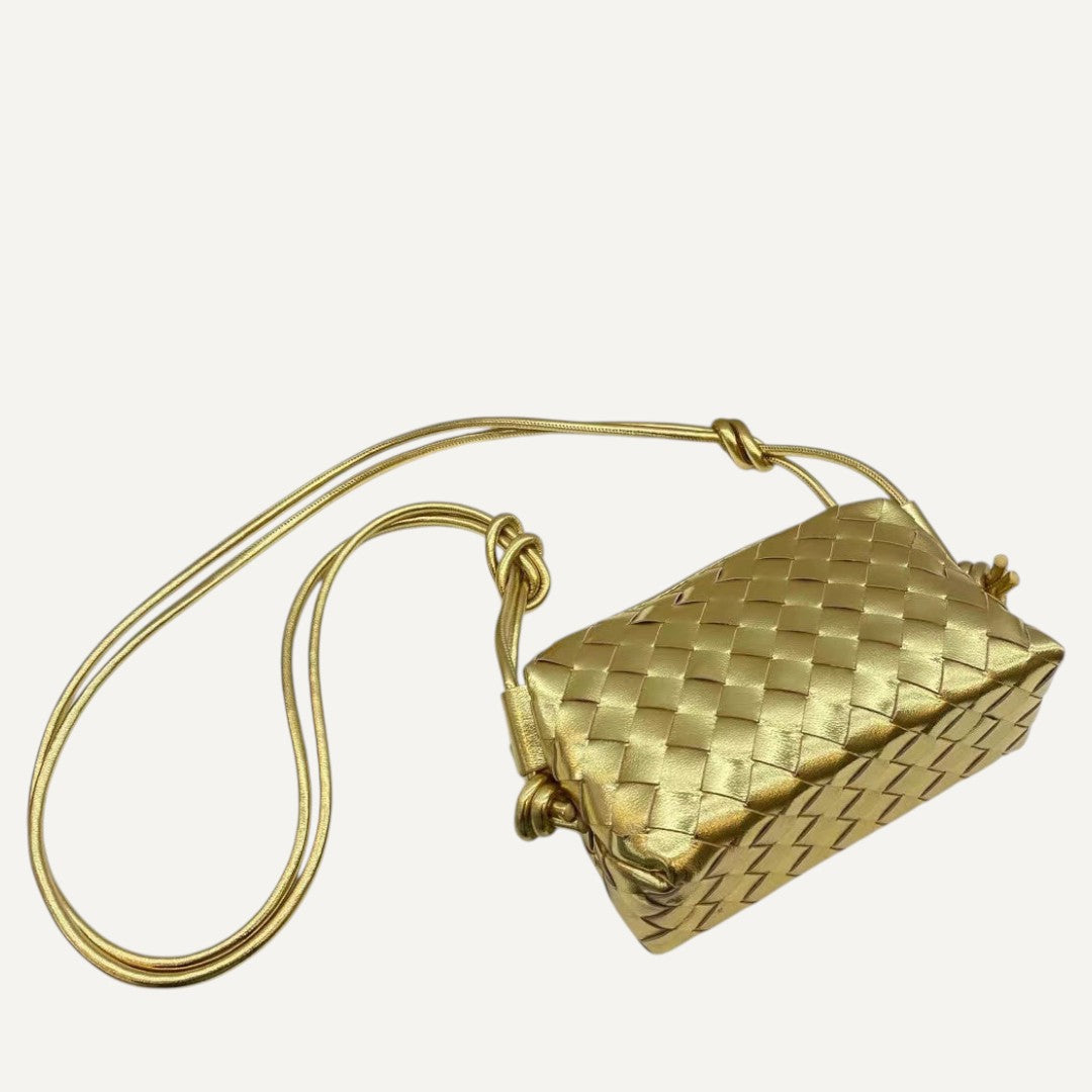 Sydney mini woven camera bag in genuine and vegan leather blend crossbody style