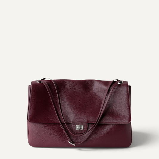 Fayecreations Eleanor large red genuine leather shoulder bag with a rectangular silhouette and turn-lock closure