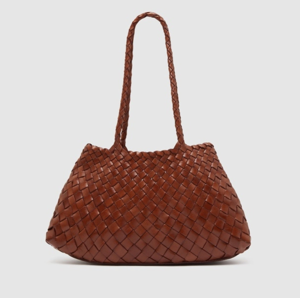 Opal (MEDIUM LONG HANDLES) - Handmade TOP LAYER cowhide leather woven shoulder tote bag with long handles