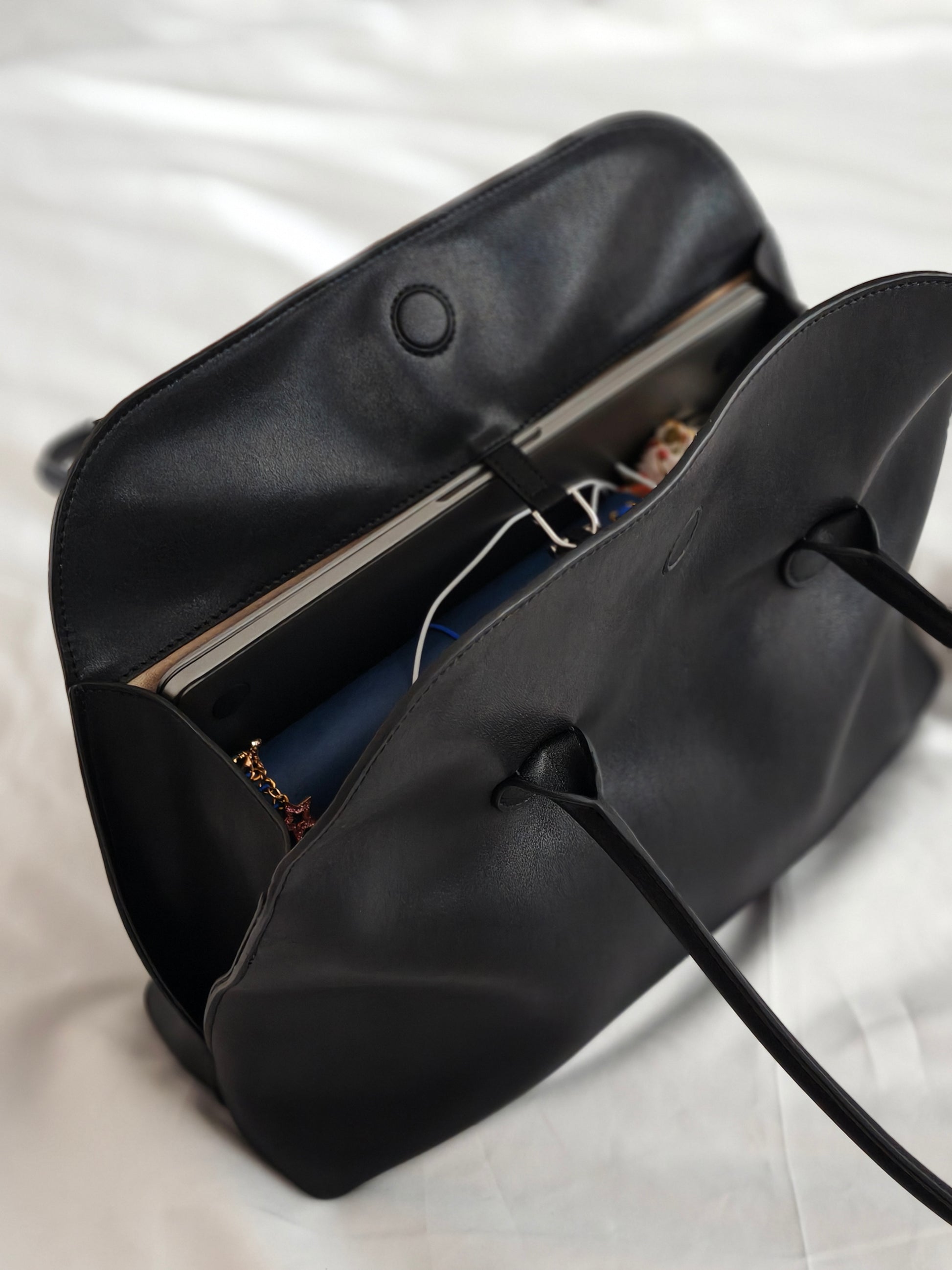 Black valentina work leather bag with 13inch laptop inside 