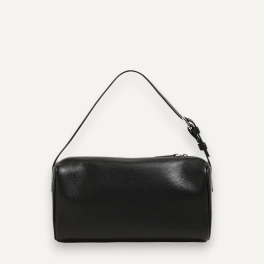 Alana Hand-Carry Leather Bag in genuine cowhide leather with sleek cylindrical design and detachable strap for versatile use