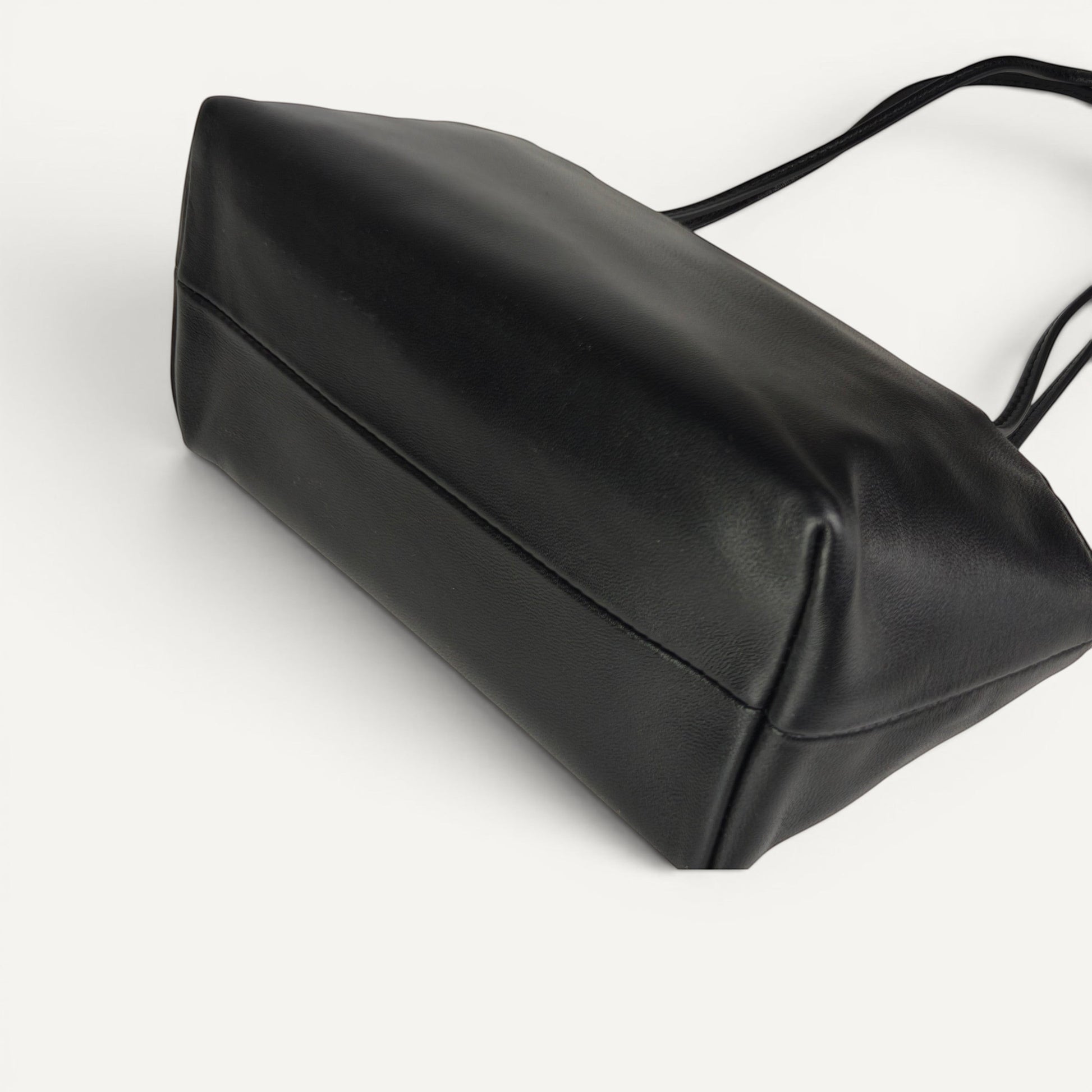 FayeCreations Thea black sheepskin shoulder bag bottom view in soft leather