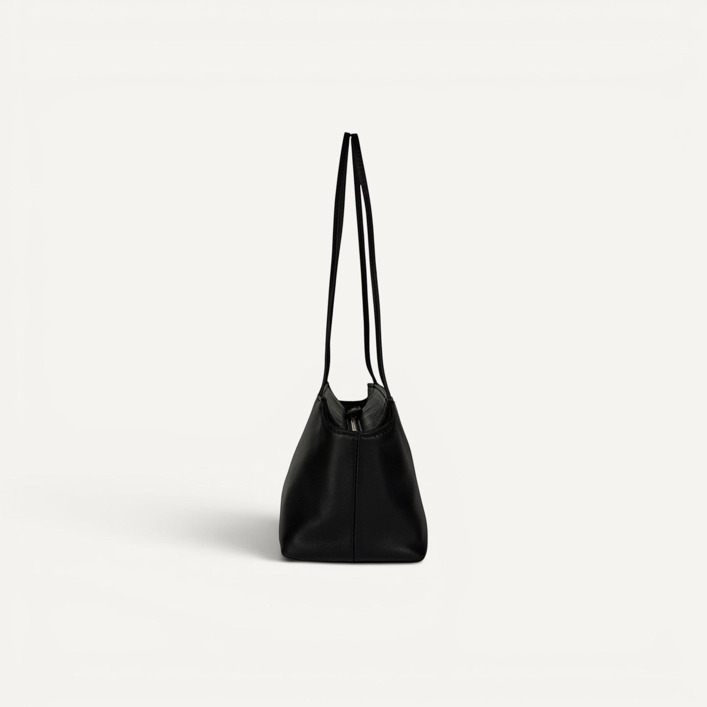 FayeCreations Thea black sheepskin shoulder bag side profile in soft leather