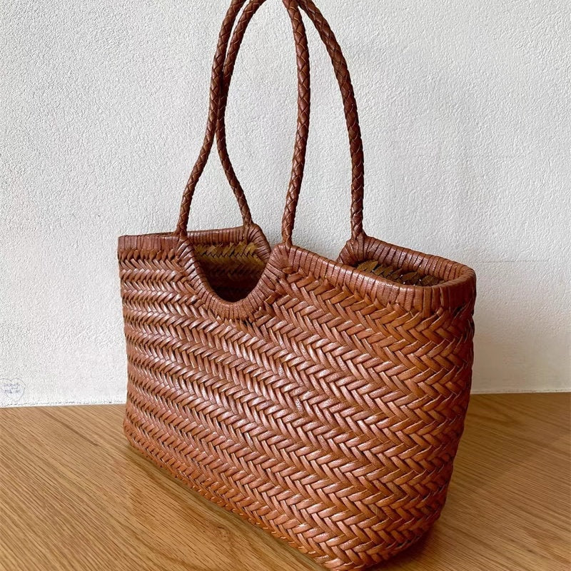 Pure handmade genuine TOP LAYER cowhide woven leather shoulder bag, Vegetable Basket, tote bag, mothers day gift, everyday bag, holiday bag