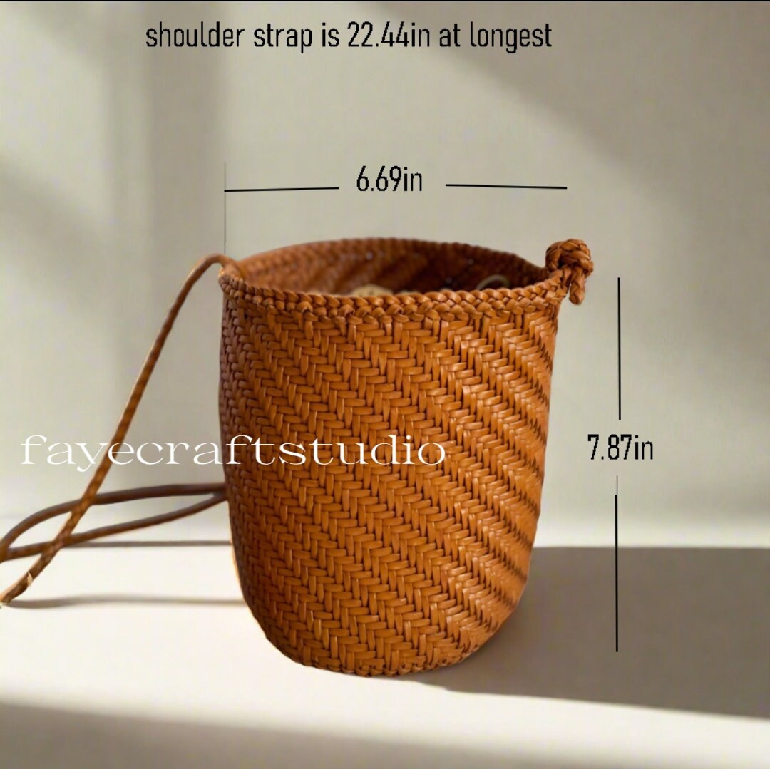 100% handmade retro leather woven top layer cowhide crossbody bag, bucket bag, handbag, mothers day gift, everyday bag, trendy shoulder bag