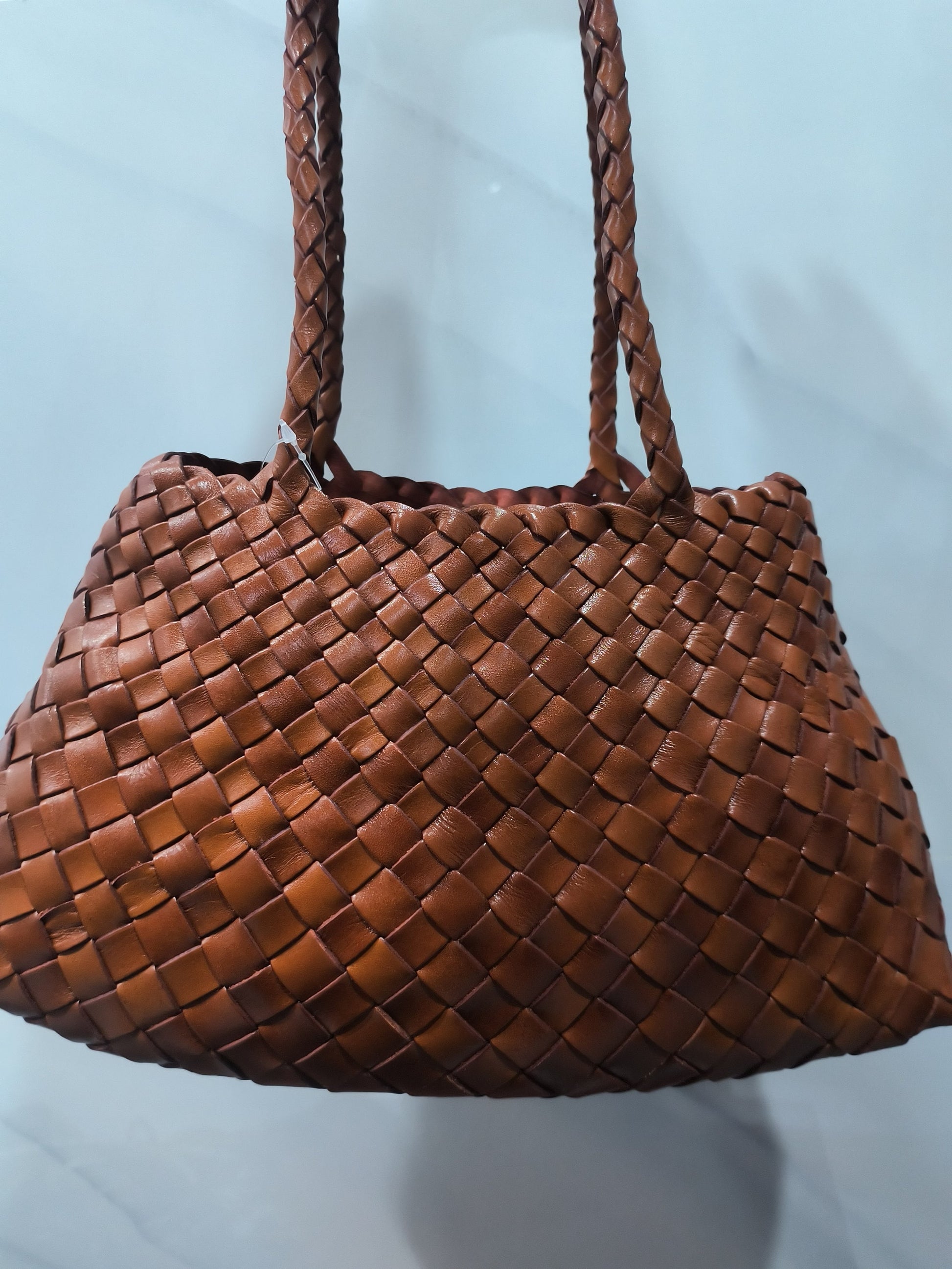 French style handmade TOP LAYER cowhide leather woven shoulder tote bag, mothers day gift, gift for wife, with long shoulder strap