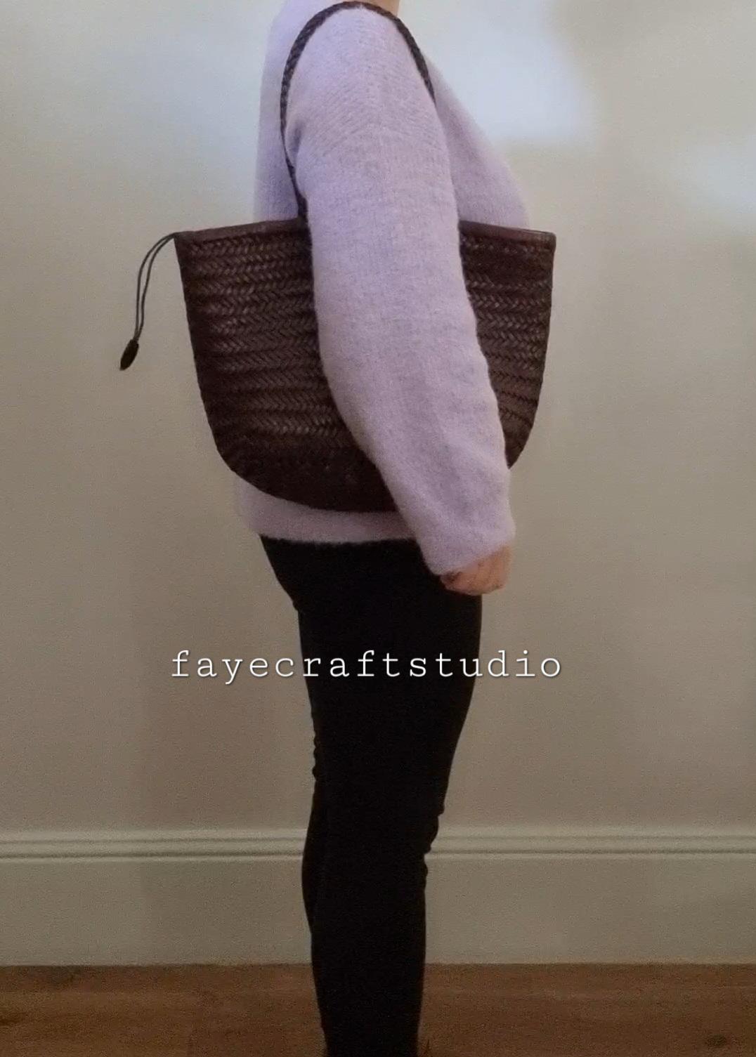 FayeCraftStudio handmade genuine TOP LAYER cowhide woven leather shoulder bag, Vegetable Basket, tote bag, everyday bag