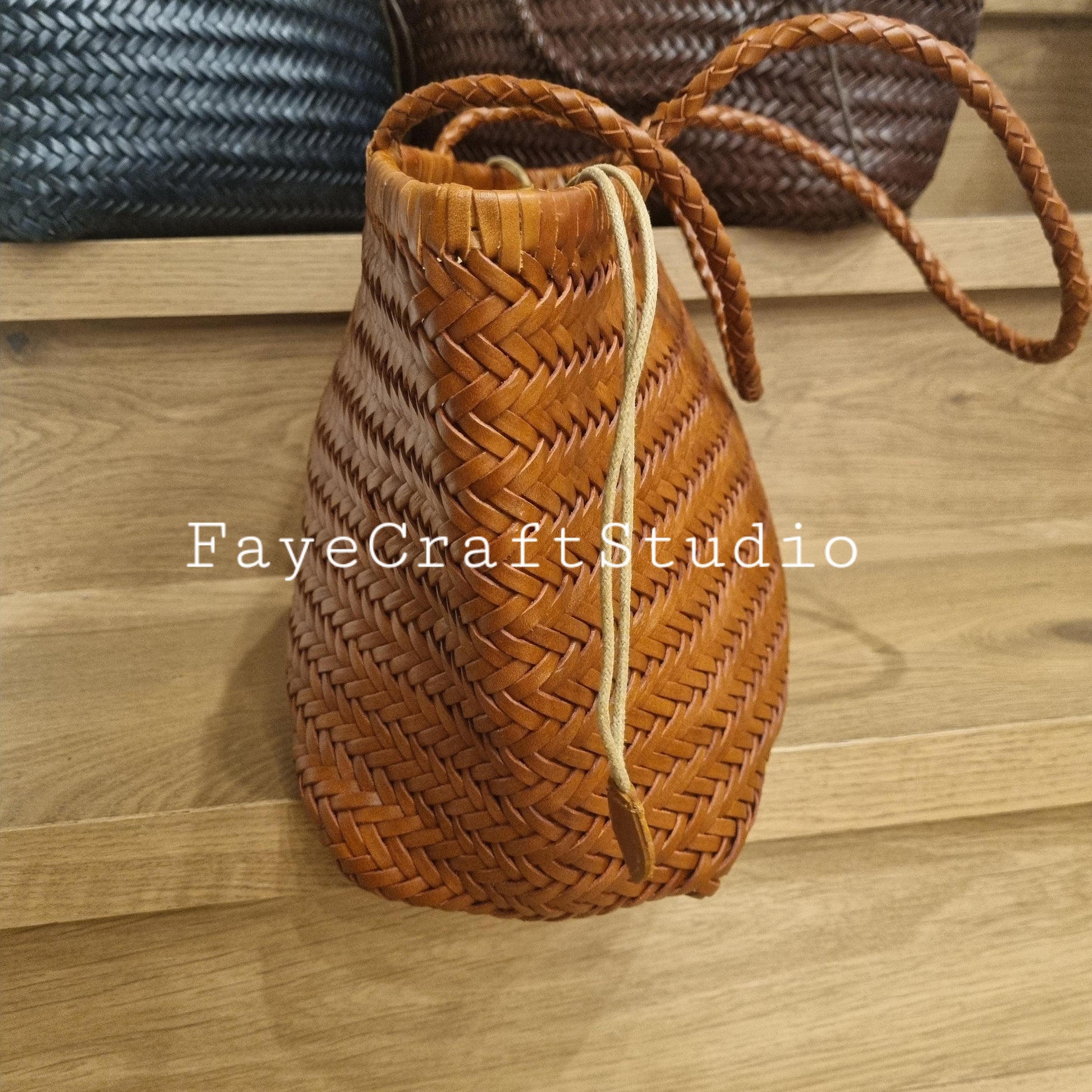 FayeCraftStudio handmade genuine TOP LAYER cowhide woven leather shoulder bag, Vegetable Basket, tote bag, everyday bag